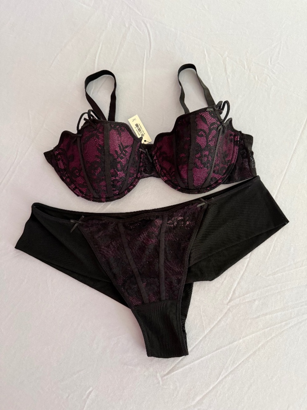 Hot Pink & Black Lace Push Up Bra Set - Adore Me - Size 38C, New